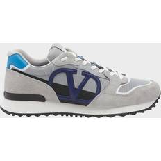 Valentino Garavani VLOGO PACE LOW-TOP TRAINER IN SPLIT LEATHER, FABRIC AND CALFSKIN GREY/BLUE