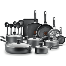 Gray Cookware T-fal Easy Care Nonstick Cookware Set with lid 20 Parts