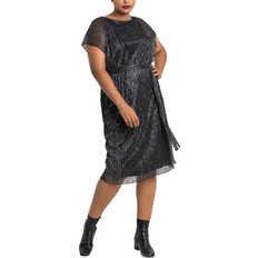 Roman Curve Metallic Plisse Midi Dress - Silver