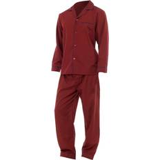 Mens Plain Long Sleeve Shirt & Trouser Bottoms Nightwear Pyjama Set - Red