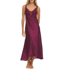 Red Robes Flora Nikrooz Women's Stella Satin Venise Trim Lingerie Nightgown - Bordeaux