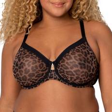 Leopard - Women Underwear Curvy Couture Sheer Mesh Full Coverage Unlined Underwire Bra - Designer Leopard