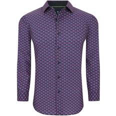 Men - Purple Shirts Tom Baine Men's Slim Fit Performance Long Sleeve Printed Shirt- Pink Navy