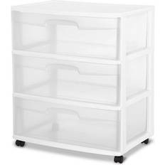 Sterilite 3-Drawer Cart Clear Portable Durable White Storage Cabinet 55.6x61cm