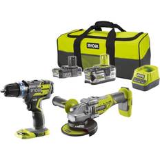 Ryobi Ensembles Ryobi Pack Brushless perceuse-visseuse à percussion 18V One Meuleuse d'angle 125 mm 18V One 2 batteries 1 chargeur rapide R18CK2BL-252S