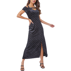 Roman Glitter Velvet Cold Shoulder Maxi Dress - Black