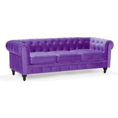 Purple Sofas Beliani 3 Seater Velvet Sofa