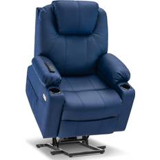 Blue leather recliner chair Mcombo Electric Power Lift Recliner Chair with Massage Heat, Faux Leather Blue