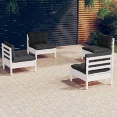 vidaXL 4-Tlg Garten-Lounge-Set Mit Grauen Kissen Kiefernholz - Weiß Lounge-Set