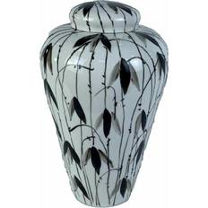 Black Artificial Plants Dkd Home Decor Porcelain Black White Oriental Leaf 23 x 23 x 33 cm Artificial Plant