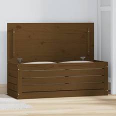 vidaXL 89x36,5x33 massivt fyrretræ gyldenbrun Opbevaringsboks