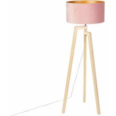 Rouge Lampes sur Pied QAZQA tripod wood with pink velor Puros Floor Lamp