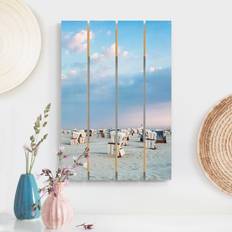 Impression sur bois Chaises de plage sur la plage de la mer du Nord