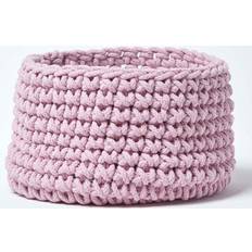 Pink Baskets Homescapes Pink Cotton Knitted Round Basket