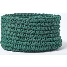 Homescapes Forest Green Cotton Knitted Round Basket