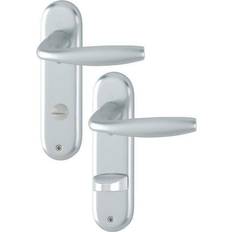 Manillas de puerta Hoppe Kurzschildgarnitur NY 1810/273KP Alu.F1 SK/OL rd Drückergrt.HOPPE