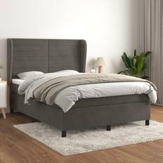 vidaXL Cama Box Spring Con Colchón Terciopelo Gris Oscuro 140x190 cm