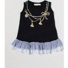 Canottiere Monnalisa T-Shirt blu bambina in felpa di cotone