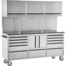 Tool Trolleys OEM TOOLS OEM Tools OEMTOOLS OEM24615 72 Inch 11-Drawer Upper Cabinet, Work Surface, Pegboard, Mechanics’ Rolling Chest, Large Tool Box, Garage Workbench, Silver