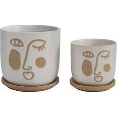 Sagebrook Home Set of 2 5,6" Funky Face Planter with Saucer, Beige