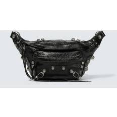 Balenciaga Le Cagole Distressed Embellished Leather Belt Bag - Black