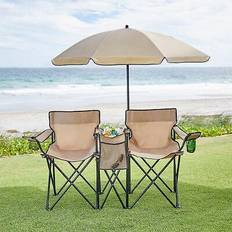 Folding chair with umbrella Brylanehome twin folding picnic chairs with umbrella & cooler, taupe