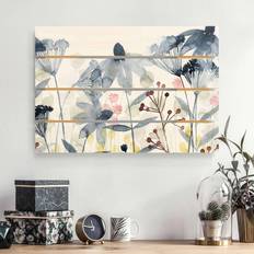 Pitture Diamante Holzbild Plankenoptik Blumen Querformat Wildblumen Aquarell II