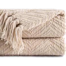 Boon Knitted Tweed Couch Cover Blankets Beige