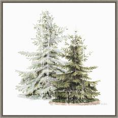 Amanti Art Canvas Wall 22x22 Vintage Wooded Holiday Trees in Snow Framed Art