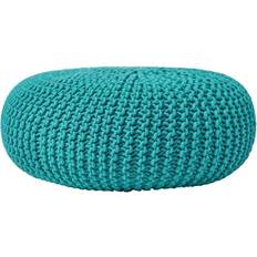 Noir Poufs Homescapes Grand Rond Tressé En Tricot - Vert Turquoise Pouf