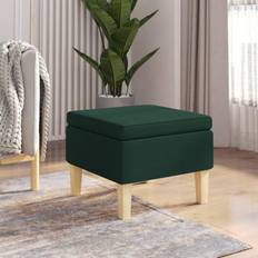 vidaXL Taburete Con Patas De Madera Tapizado Tejido Verde Oscuro Puf