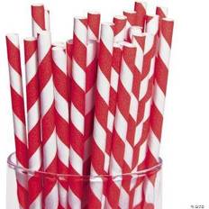 Red Straws Fun Express Red striped paper straws, party supplies, 24 pieces