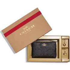 Coach Boxed Corner Zip Wristlet In Signature - Black