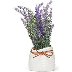 Juvale Lavender Artificial Faux Flowers Ceramic Vase