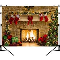 Photo Backgrounds Ouyida 7x5ft christmas themed fireplace vinyl photography backdrop photo back