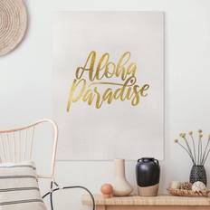 Weiß Wanddekos Leinwandbild Hochformat Gold Aloha Paradise Wanddeko