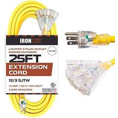 Electrical Accessories 25 foot lighted outdoor extension cord with 3 electrical power outlets yellow