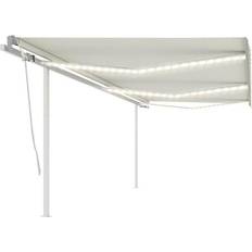 Polyester Patio Awnings vidaXL Manual Retractable Awning with led 6x3.5 Cream Cream