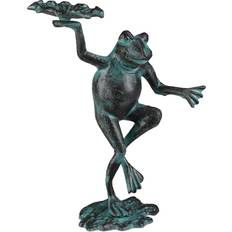 Relaxdays Statue De Jardin Grenouille Dansante Sur Un Pied Fonte Fer Sculpture Figurine De Jardin Taille M Déco, Vert