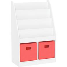 Orange Bookcases Home Kids Bookrack with Two Cubbies, White with 2 Coral