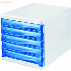 Helit Schubladenbox 5 Schubl Weiß/Blautransparent Ku.H245xB265xT340mm