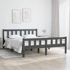 vidaXL Sängynrunko Harmaa Täysi Puu 140x190 cm