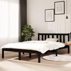 vidaXL svart massivt 4FT Sängram