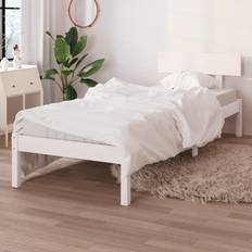 Lits et Matelas vidaXL Cadre À Lit Sommier À Lattes sur Pied Lit Simple Meuble de Chambre À Coucher Bois de Pin Massif Blanc 90x190 cm