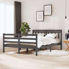 Cama Doble Estructuras de cama vidaXL Estructura De Cama De Madera Maciza Gris 140x190 cm