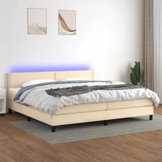 Beige Letti con Struttura vidaXL A Molle Materasso E LED Bianco 200x200 cm In Tessuto - Crema Letto con Struttura