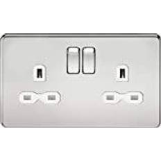 Silver Wall Outlets Knightsbridge SFR9000PCW Screwless 13A 2G Dp Switched Socket-Polished Chrome with White Insert