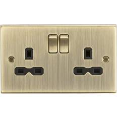 13A 2G Switched Socket with Black Insert Square Edge Antique Brass