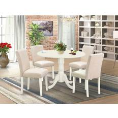 Table with two chairs East West Furniture DLAB5-LWH-02 Dinette Kitchen Chair