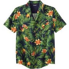 4XL - Women Shirts Island Printed Rayon Short Sleeve Shirt - Tropical Floral